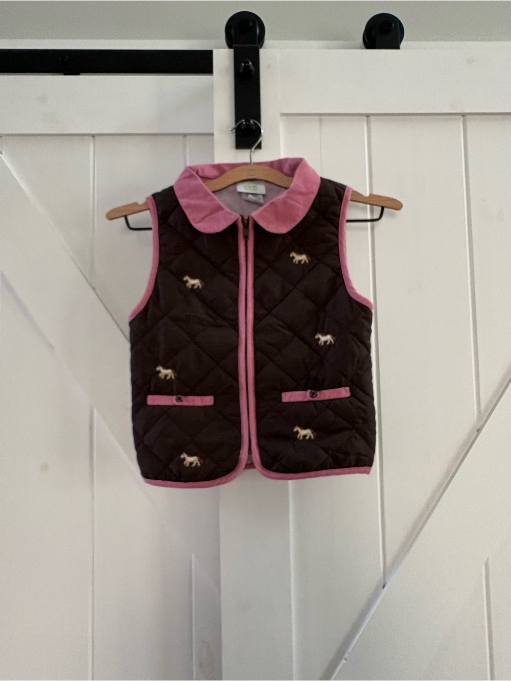 Decorated Originals Vintage Quilted Vest with Horse Embroidery & Pink Corduroy
